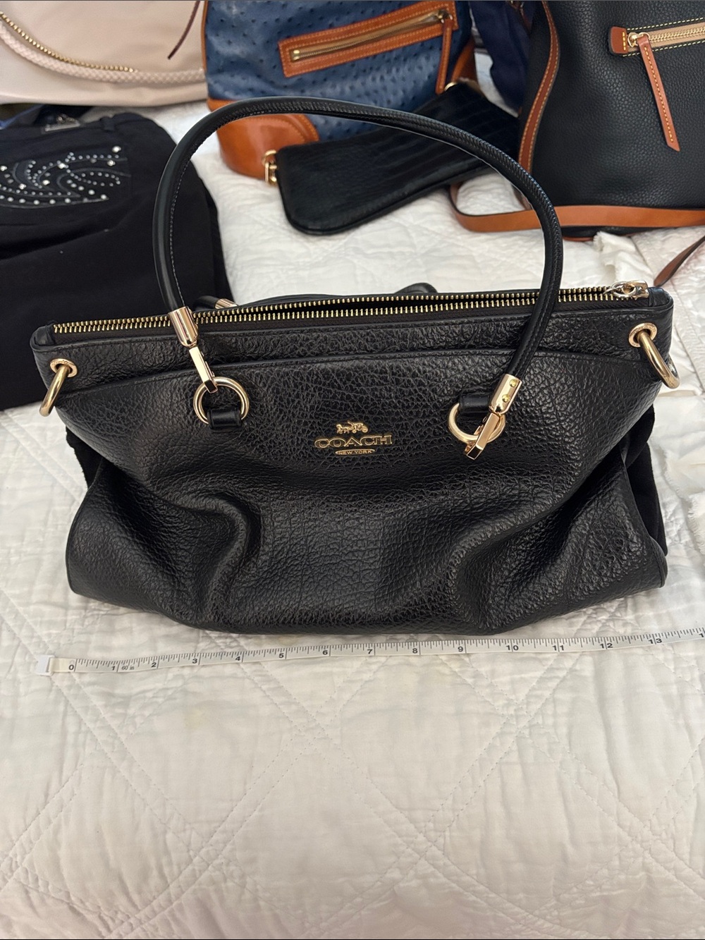 Coach Mia Satchel Black Pebbled Leather Zip-Top Shoulder Bag. READ